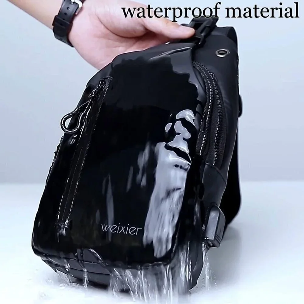 💫 Men Grey Crossbody Bag Sling Waterproof USB Charging Port Headphone Backpack